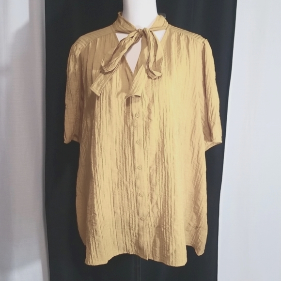 Lane Bryant  Yellow Texturized V neckline bow Top blouse Size 22 - Picture 2 of 12